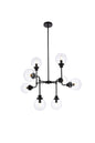Hanson 8 lights pendant in black with clear shade