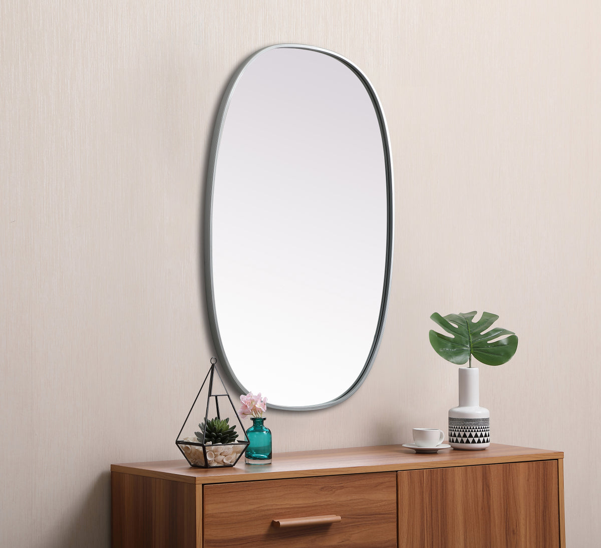 Metal Frame Oval Mirror 27x40 Inch in Silver