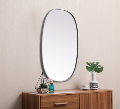 Metal Frame Oval Mirror 27x40 Inch in Silver