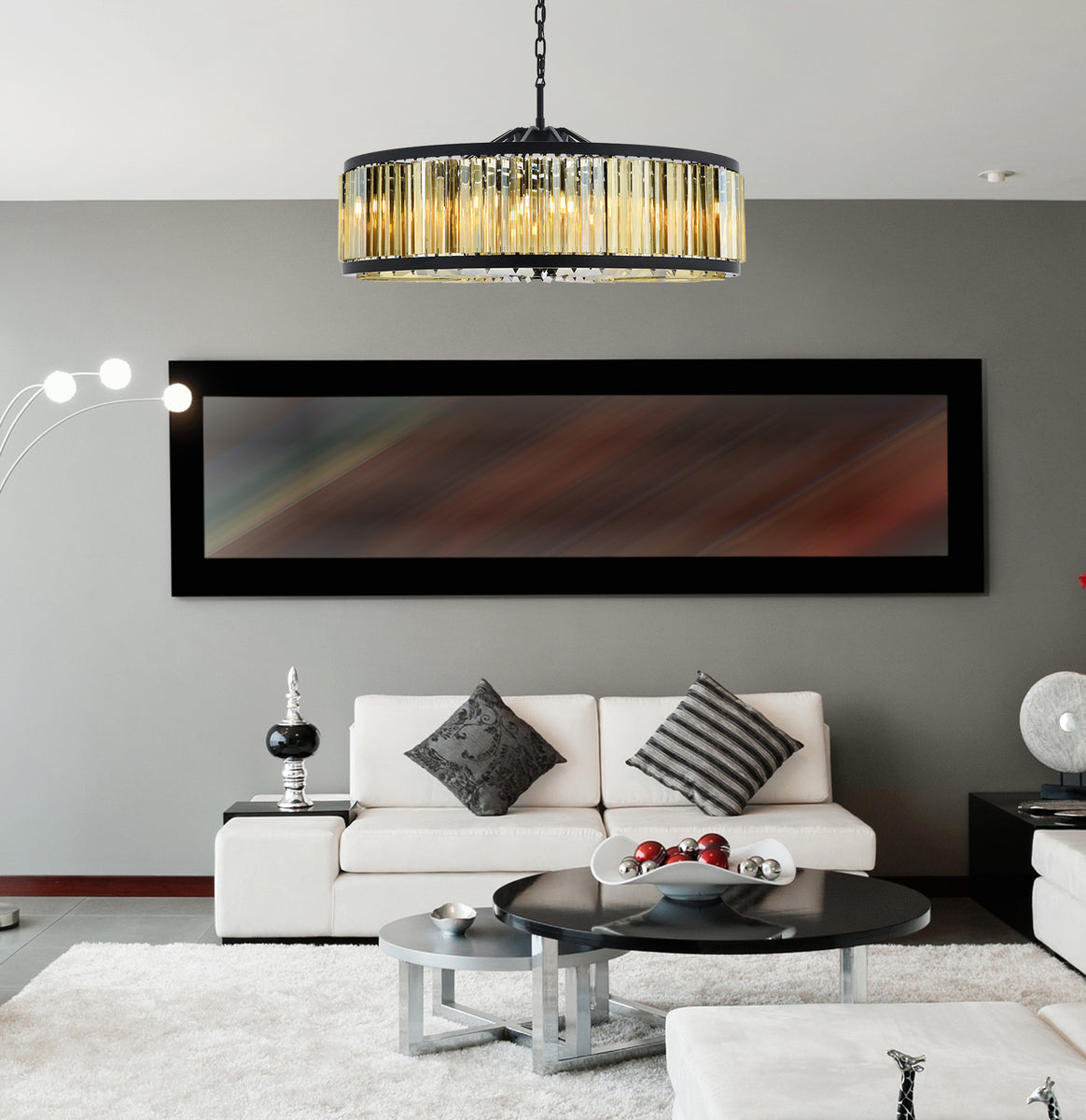 Chelsea 10 light Matte Black Chandelier Golden Teak (Smoky) Royal Cut Crystal