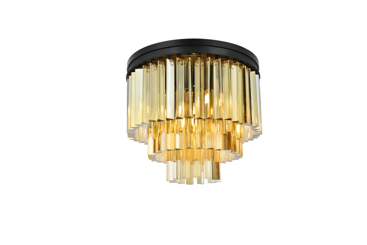 Sydney 9 light Matte Black Flush Mount Golden Teak (Smoky) Royal Cut Crystal