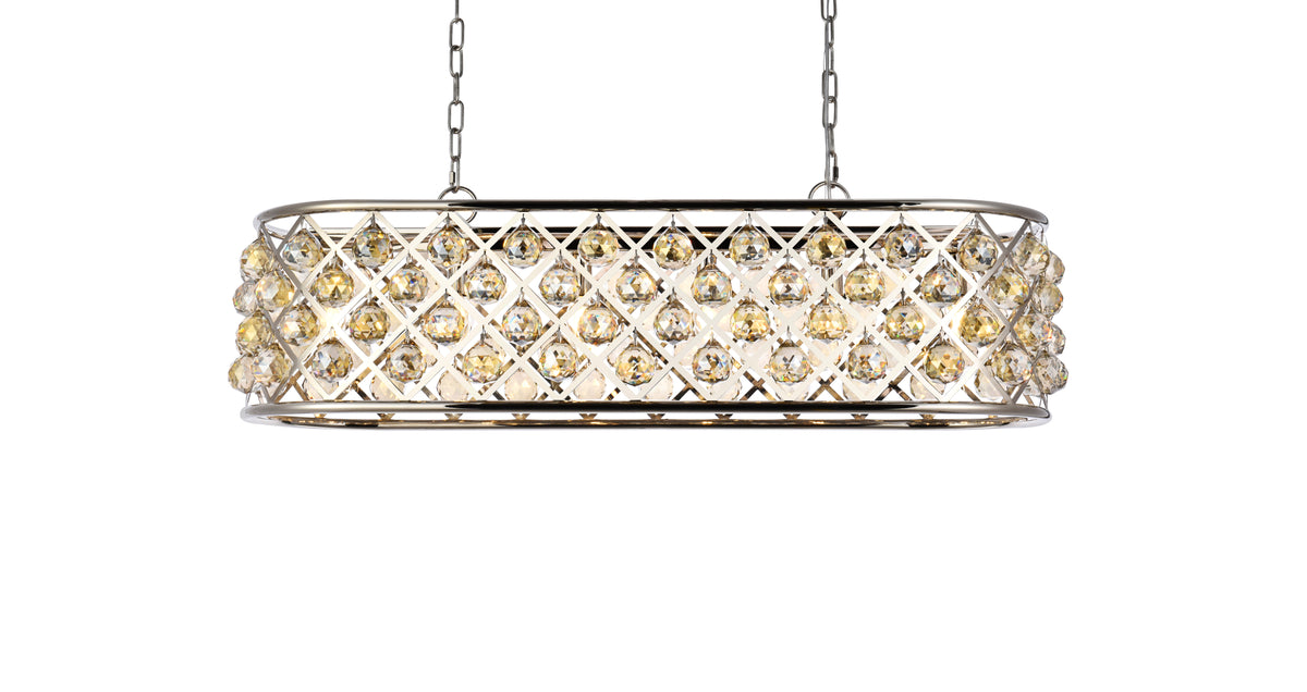 Madison 6 light polished Nickel Chandelier Golden Teak (Smoky) Royal Cut Crystal
