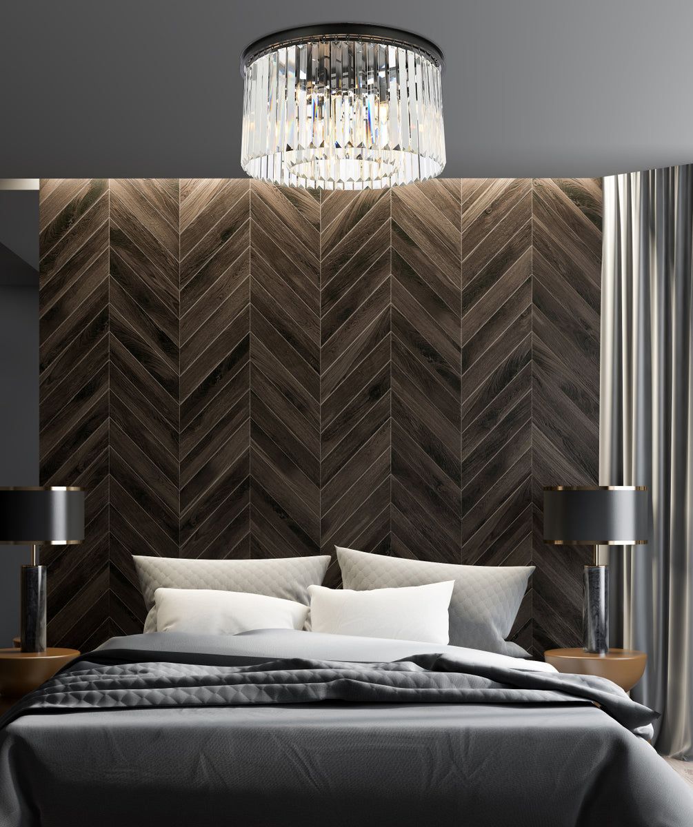 Sydney 8 light Matte Black Flush Mount Clear Royal Cut Crystal