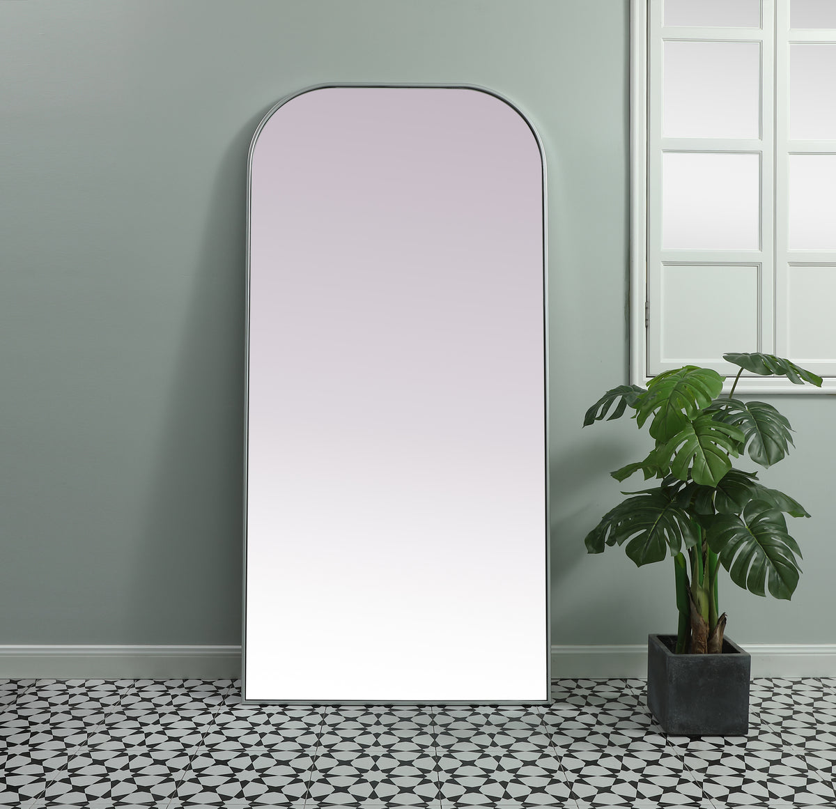 Metal Frame Arch Full Length Mirror 35x72 Inch in Silver