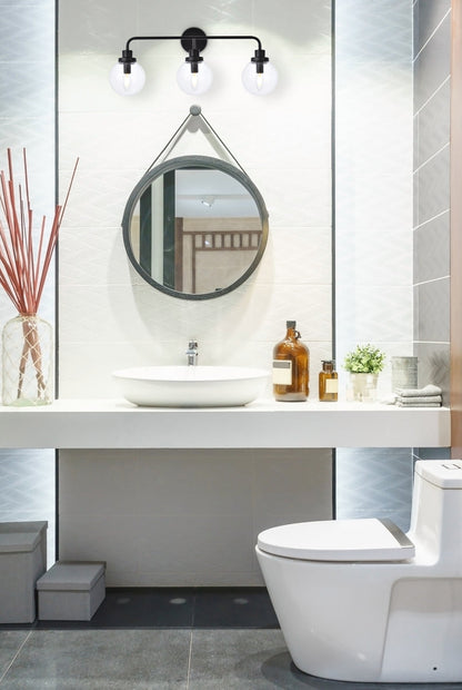 Hanson 3 lights bath sconce in black with clear shade