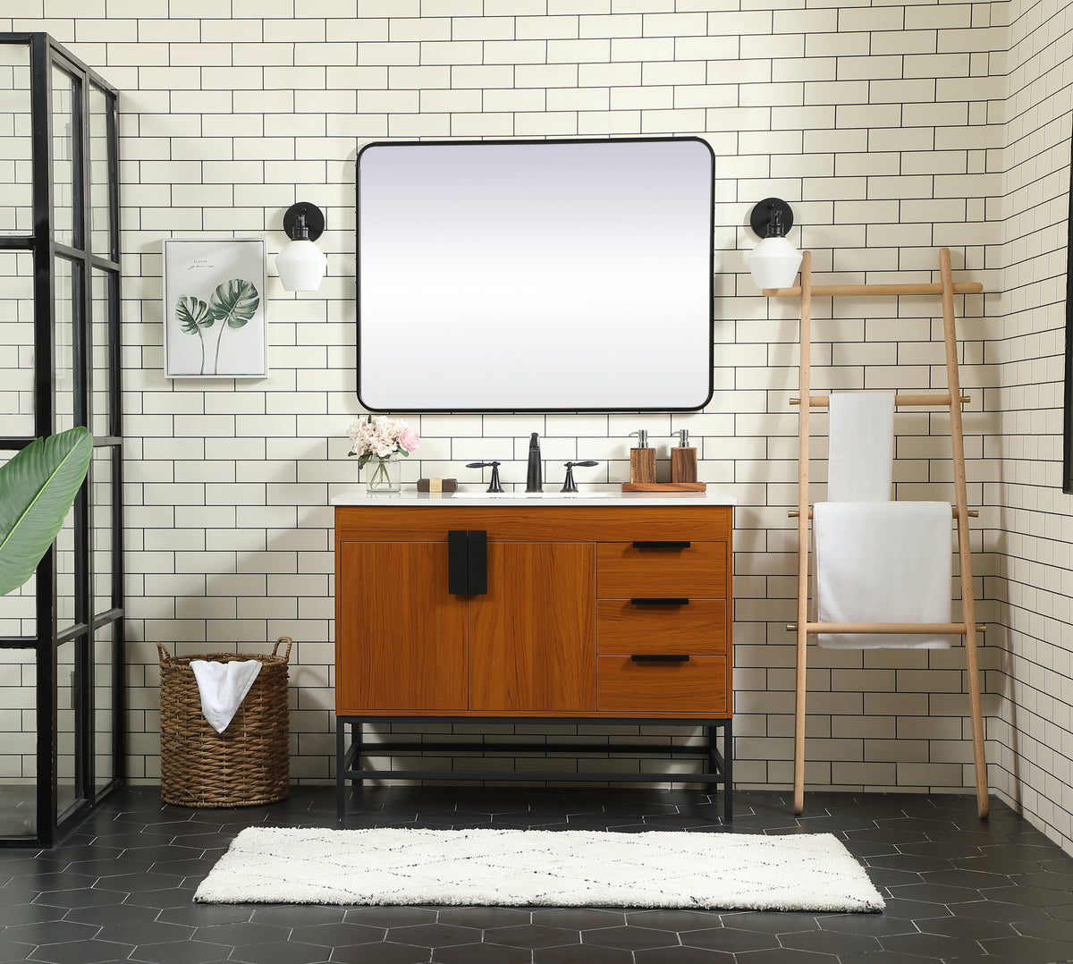 42 inch Single bathroom vanity in teak