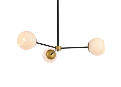Briggs 32 inch pendant in black and brass with white shade