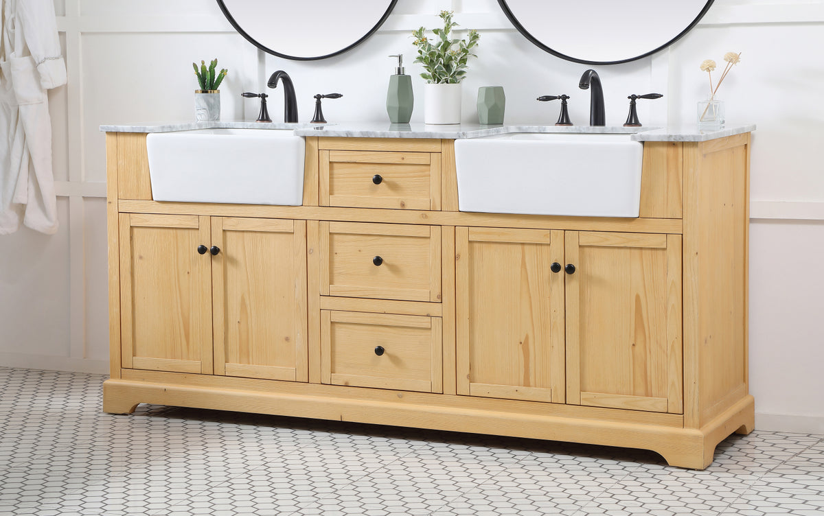 72 inch double bathroom vanity in natural wood