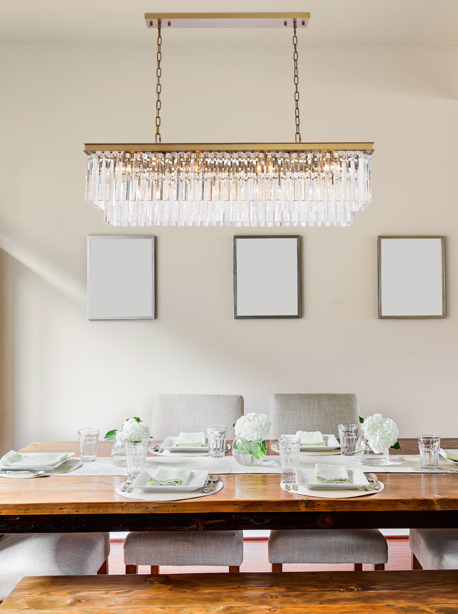 Sydney 50 inch rectangle crystal chandelier in satin gold