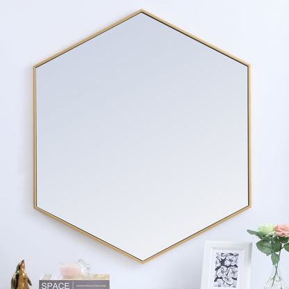 Metal frame hexagon mirror 41 inch in Brass