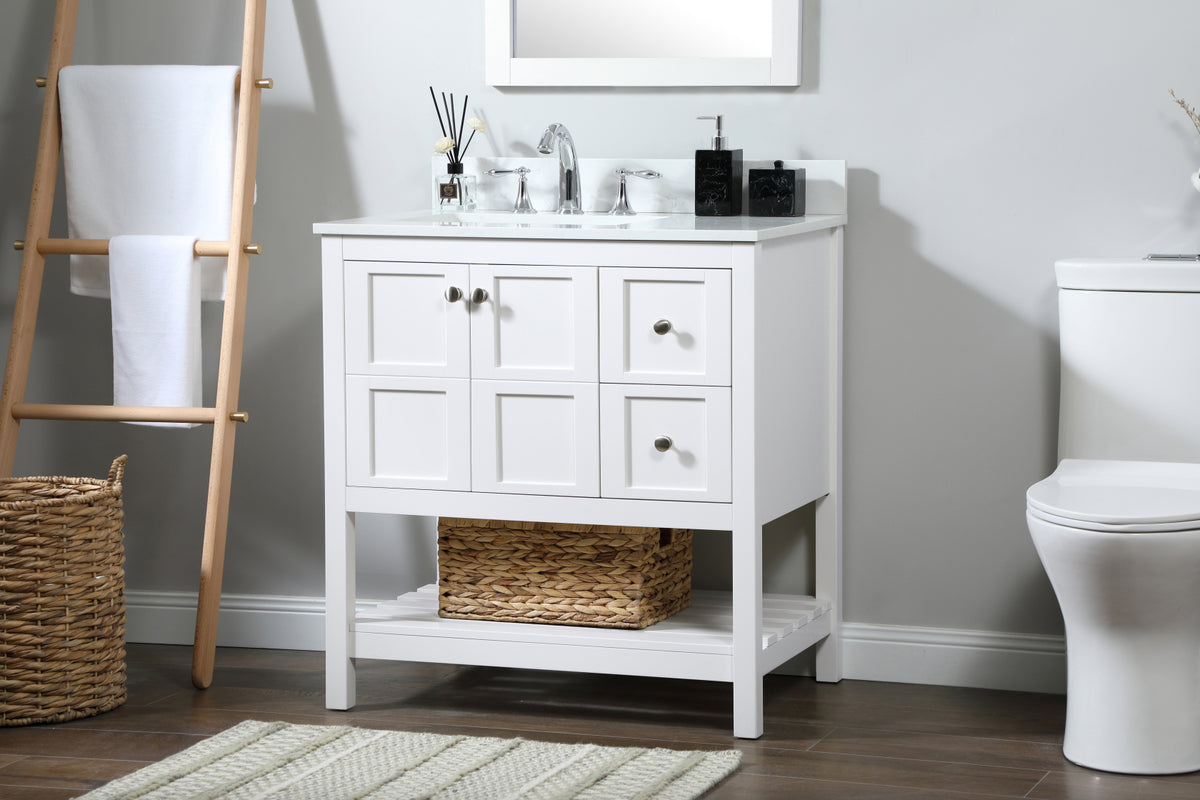 32 inch Single bathroom vanity in white with backsplash