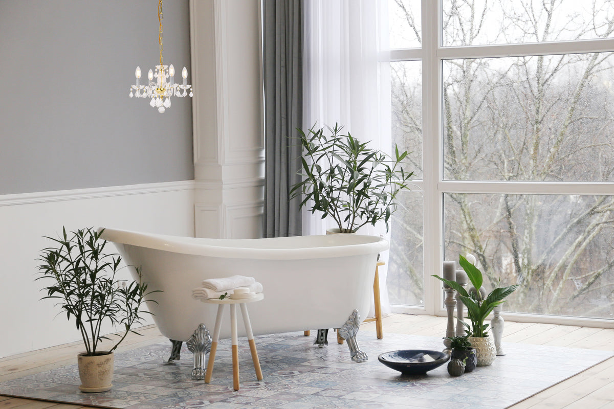 Rococo 4 light Gold Pendant Clear Royal Cut Crystal