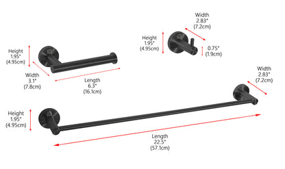 Freya 3-Piece Bathroom Hardware Set in Matte Black