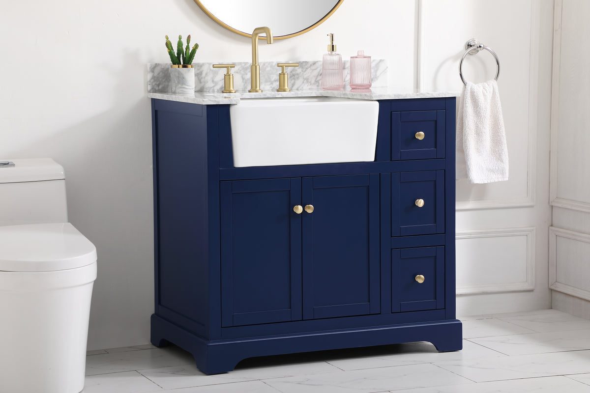 36 inch Single bathroom vanity in blue with backsplash