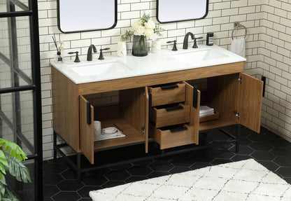 60 inch double bathroom vanity in walnut brown