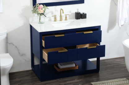 42 inch Single bathroom vanity in blue with backsplash