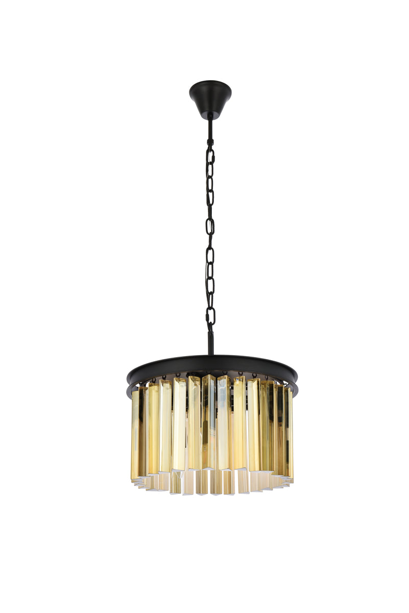 Sydney 3 light Matte Black Pendant Golden Teak (Smoky) Royal Cut Crystal
