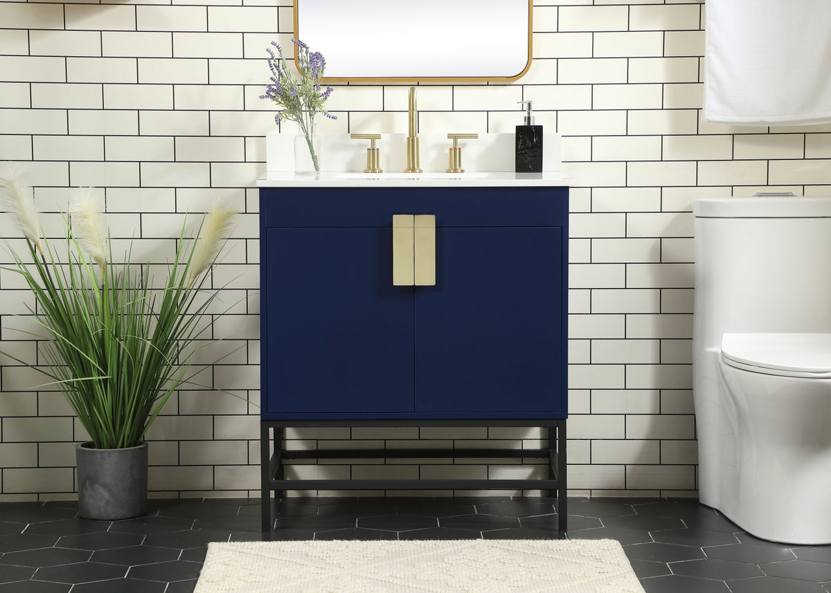 30 inch Single bathroom vanity in blue with backsplash