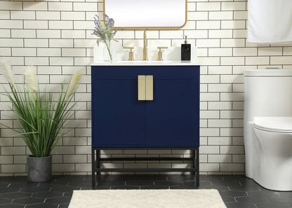 30 inch Single bathroom vanity in blue with backsplash