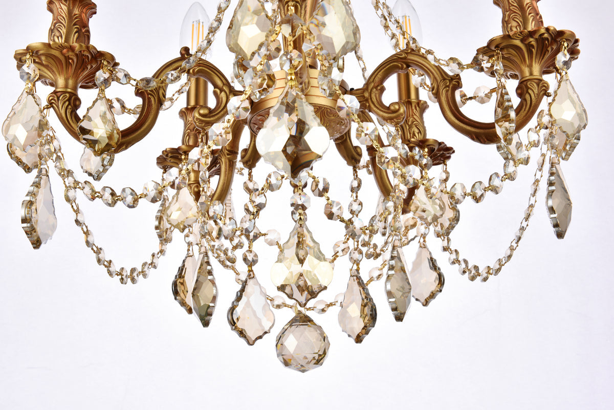 Rosalia 5 light French Gold Pendant Golden Teak (Smoky) Royal Cut Crystal