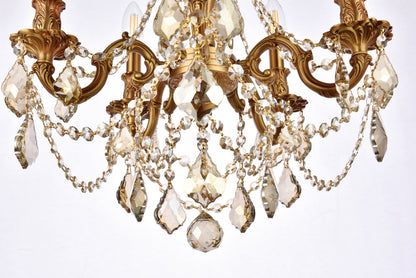 Rosalia 5 light French Gold Pendant Golden Teak (Smoky) Royal Cut Crystal