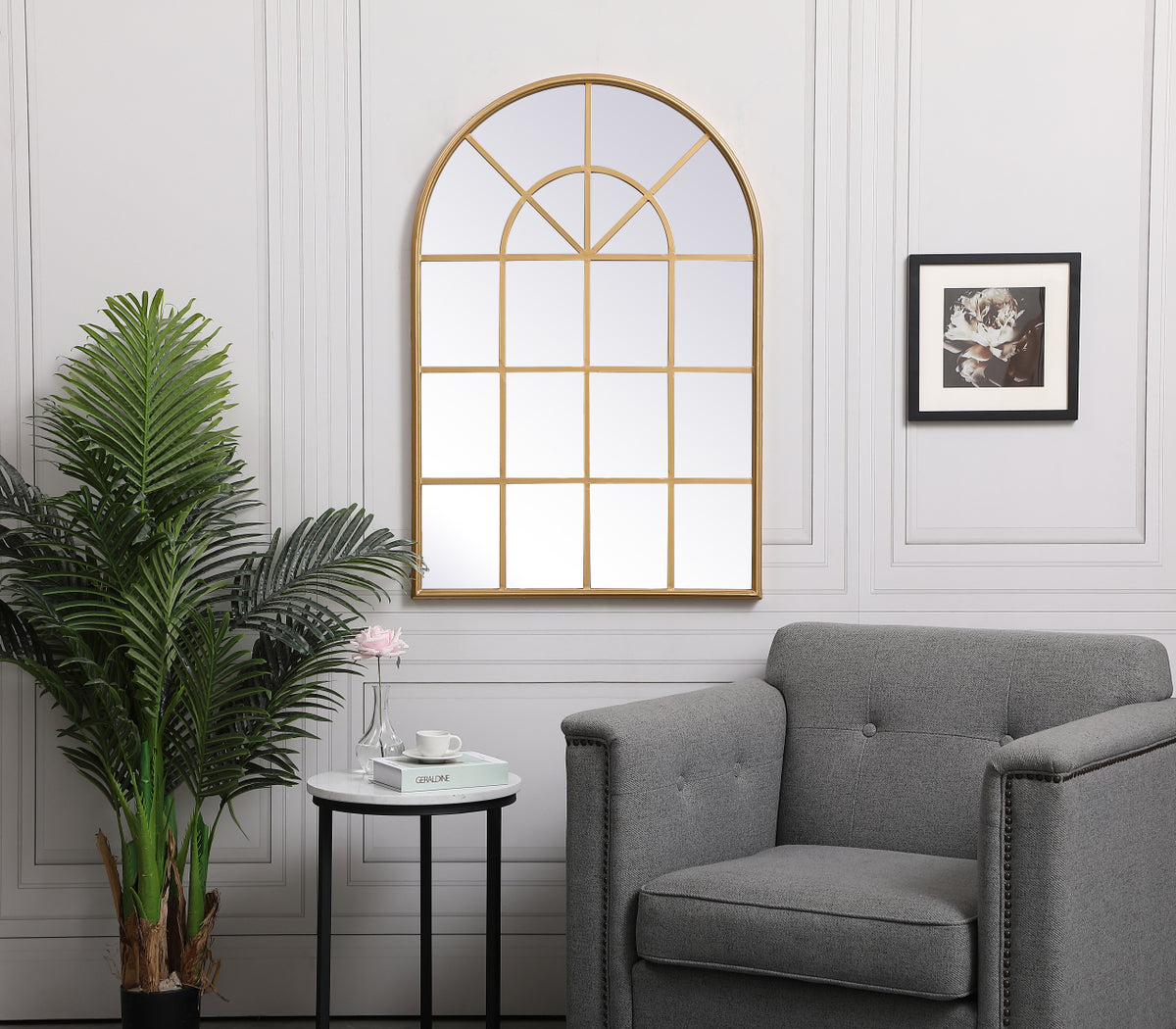 Metal windowpane mirror 28 inch x 41 inch in in Brass