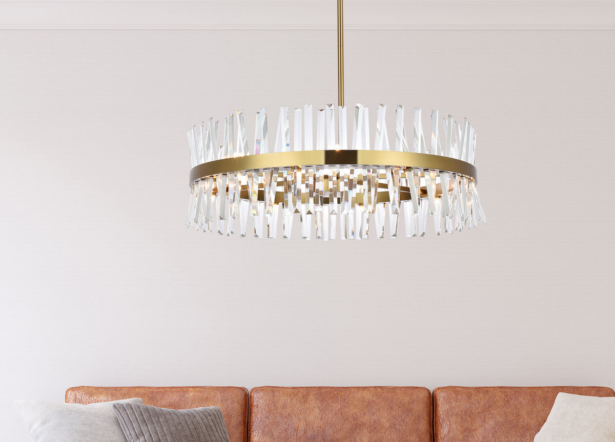 Serephina 36 inch crystal round chandelier light in satin gold