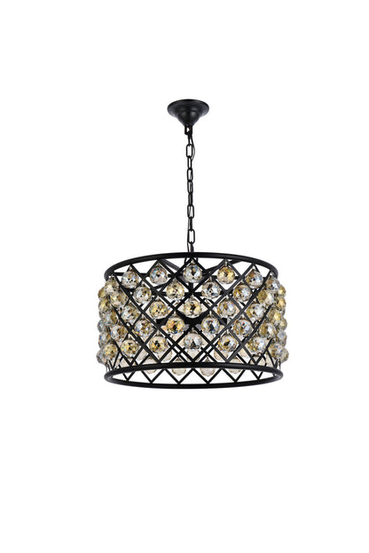 Madison 6 light Matte Black Pendant Golden Teak (Smoky) Royal Cut Crystal