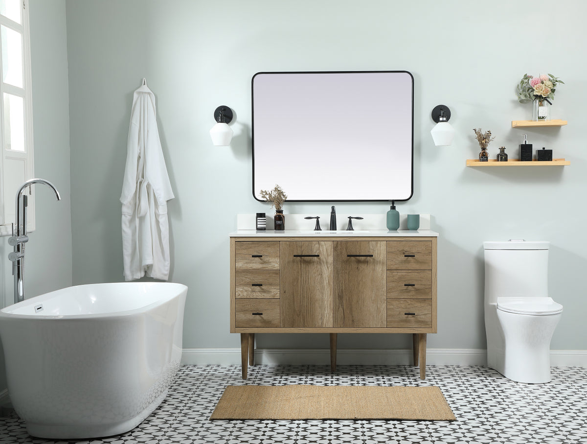 48 inch Single bathroom vanity in natural oak with backsplash