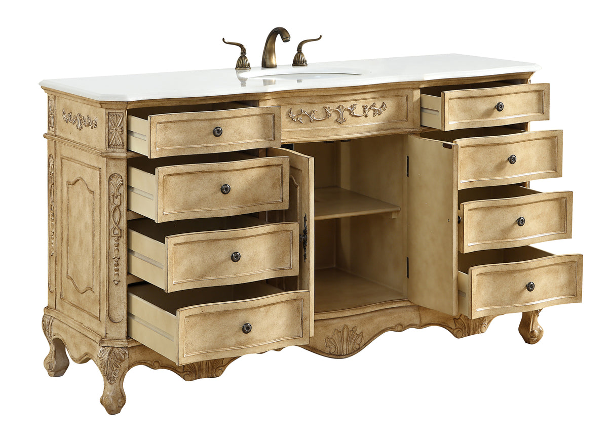 60 inch Single Bathroom vanity In Antique Beige with ivory white engineered marble