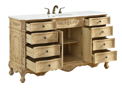 60 inch Single Bathroom vanity In Antique Beige with ivory white engineered marble