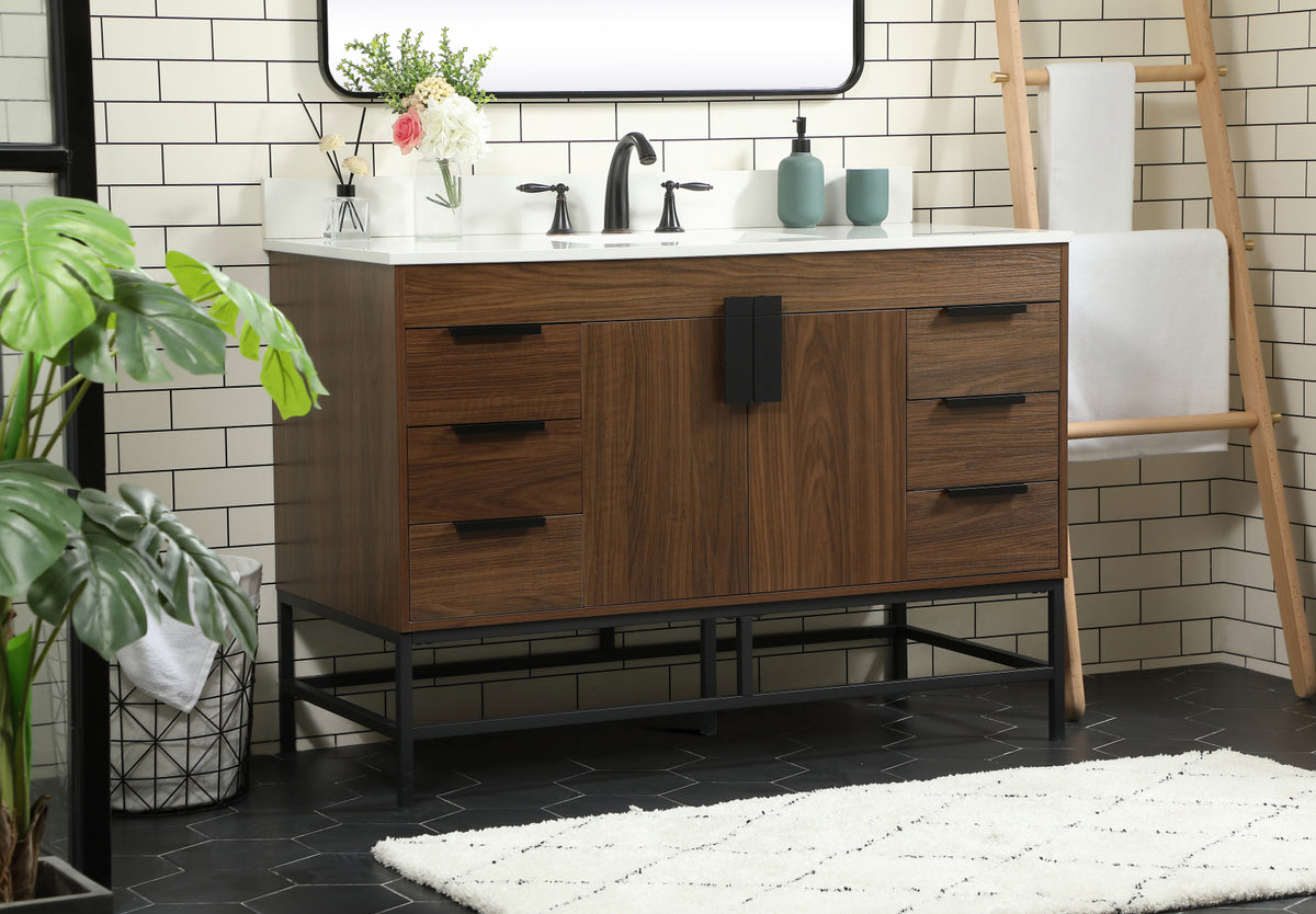 48 inch Single bathroom vanity in walnut with backsplash