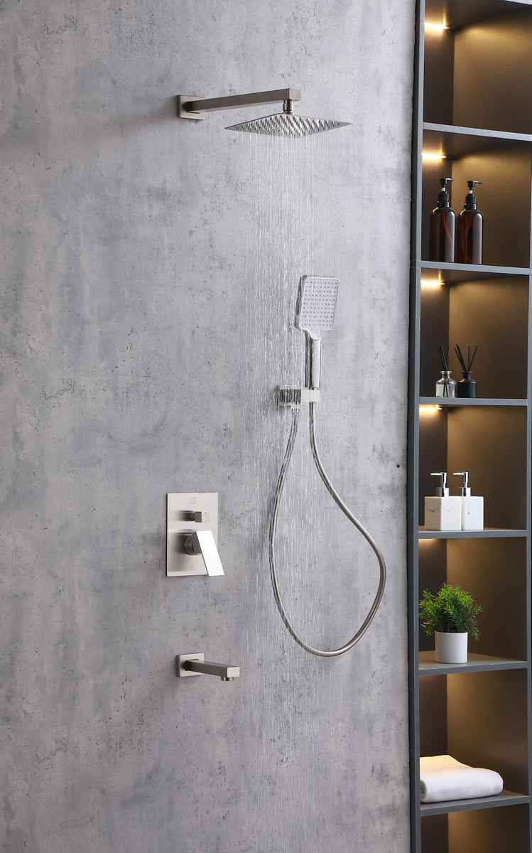 Petar Complete Shower and Tub Faucet with Rough-in Valve in Brushed Nickel