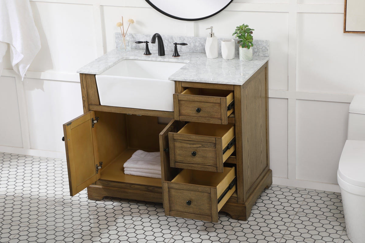 42 inch Single bathroom vanity in driftwood with backsplash