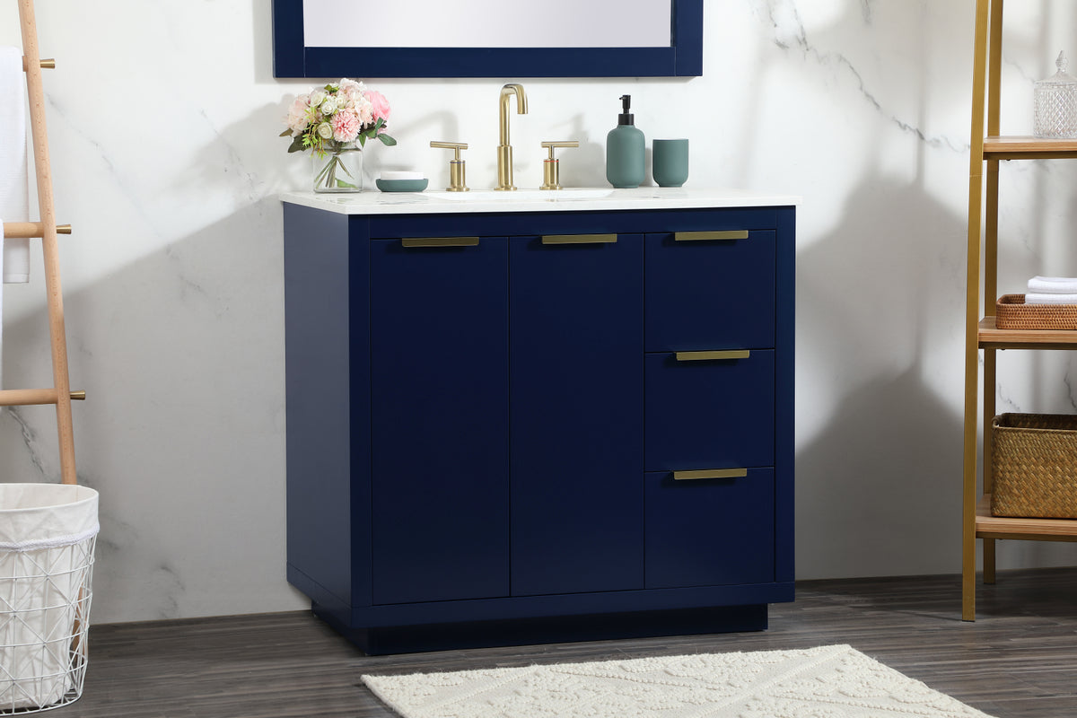 36 inch Single bathroom vanity in blue