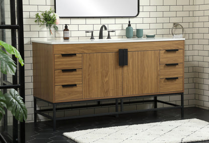 60 inch Single bathroom vanity in walnut brown