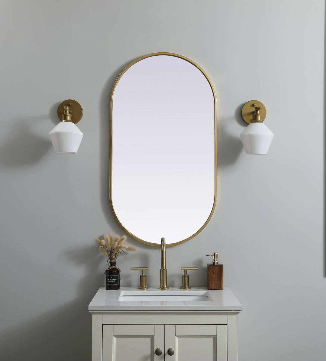 Metal Frame Oval Mirror 20x36 Inch in Brass