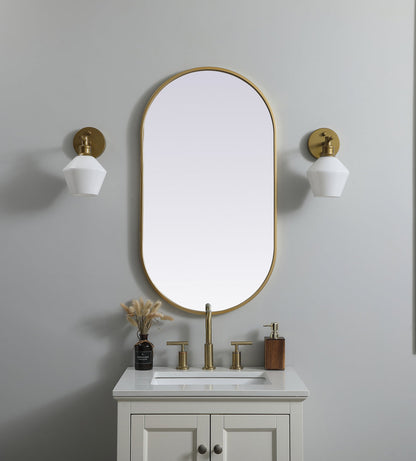 Metal Frame Oval Mirror 20x36 Inch in Brass