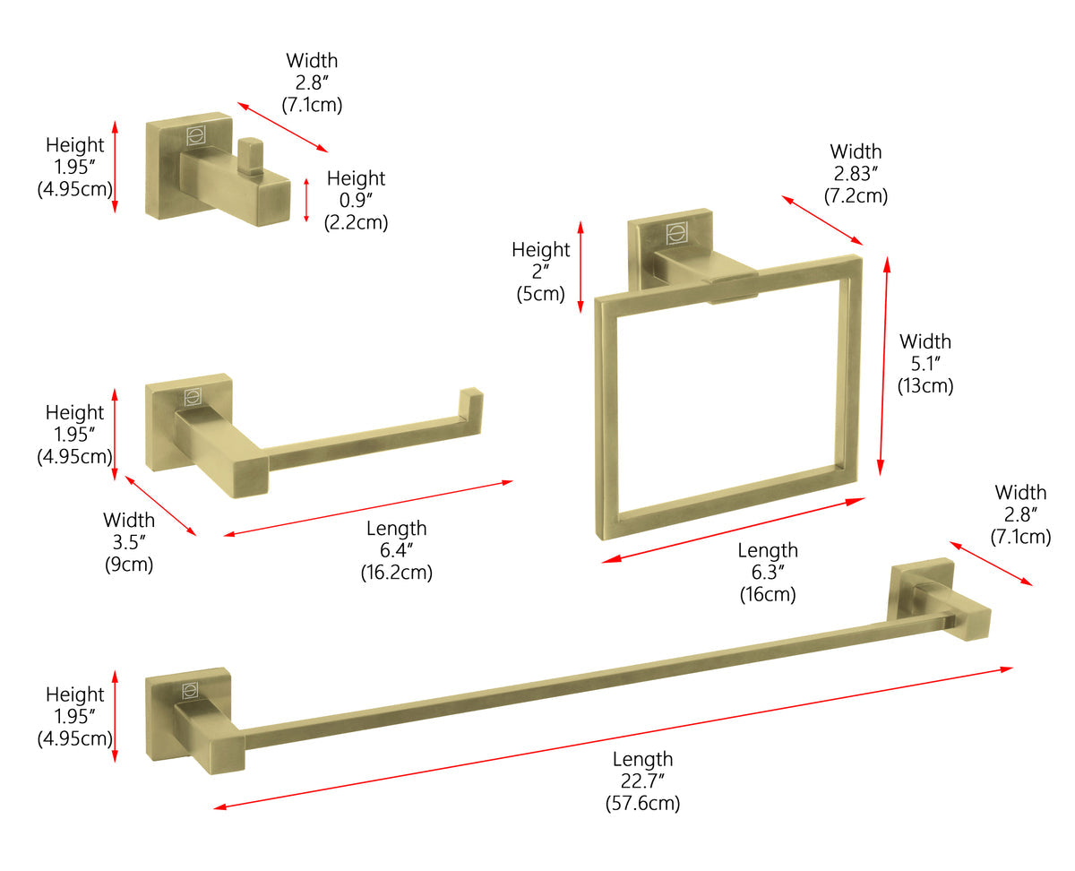 Isla 4-Piece Bathroom Hardware Set in Brushed Gold