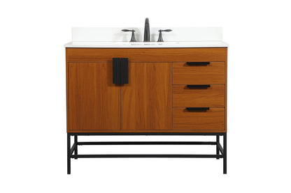 42 inch Single bathroom vanity in teak with backsplash