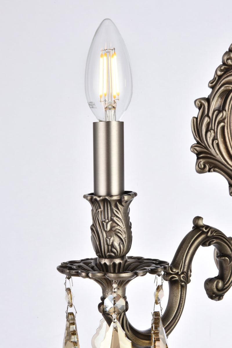 Monarch 2 light Pewter Wall Sconce Golden Teak (Smoky) Royal Cut Crystal
