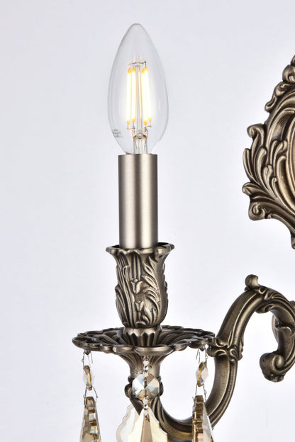 Monarch 2 light Pewter Wall Sconce Golden Teak (Smoky) Royal Cut Crystal