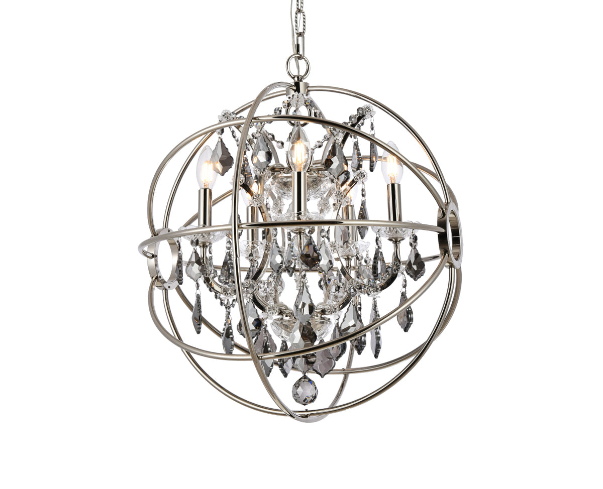 Geneva 5 light polished nickel Pendant Silver Shade (Grey) Royal Cut crystal