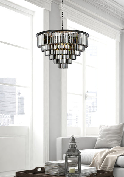 Sydney 33 light Matte Black Chandelier Silver Shade (Grey) Royal Cut Crystal