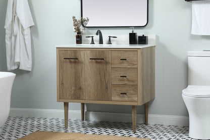 36 inch Single bathroom vanity in natural oak with backsplash