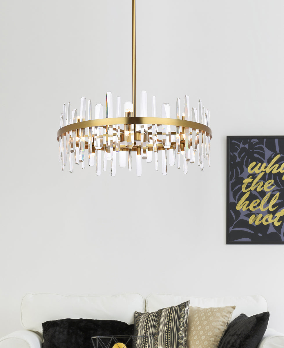 Serena 32 inch crystal round chandelier in satin gold