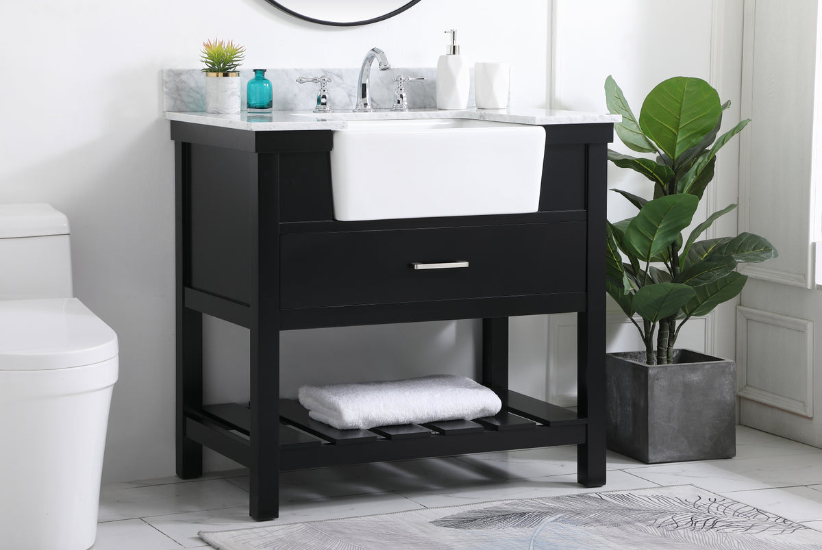 36 inch Single bathroom vanity in black with backsplash