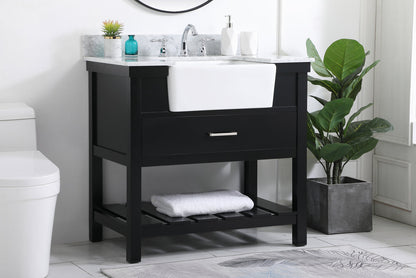36 inch Single bathroom vanity in black with backsplash