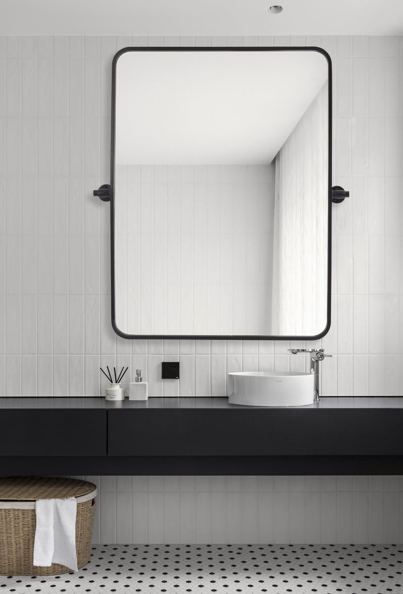 Soft corner pivot mirror 24x32 inch in black
