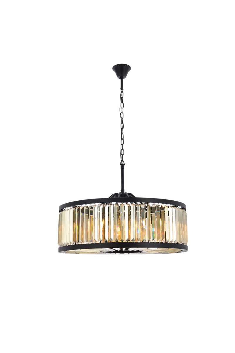 Chelsea 10 light Matte Black Chandelier Golden Teak (Smoky) Royal Cut Crystal